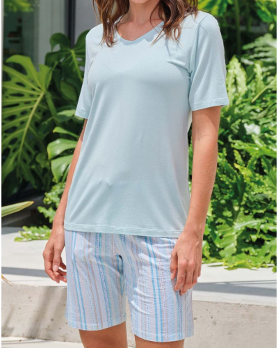 Pyjama manches courtes col V Modal Massana (Turquoise)