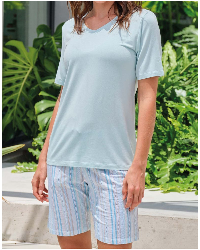 Short-sleeve V-neck Modal pyjama Massana (Turquoise)