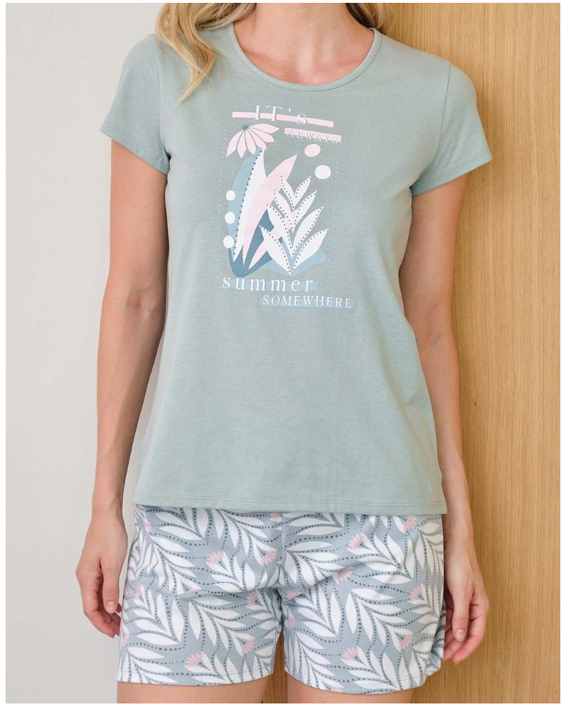 Pyjama court Summer 100% coton Massana (Kaki)