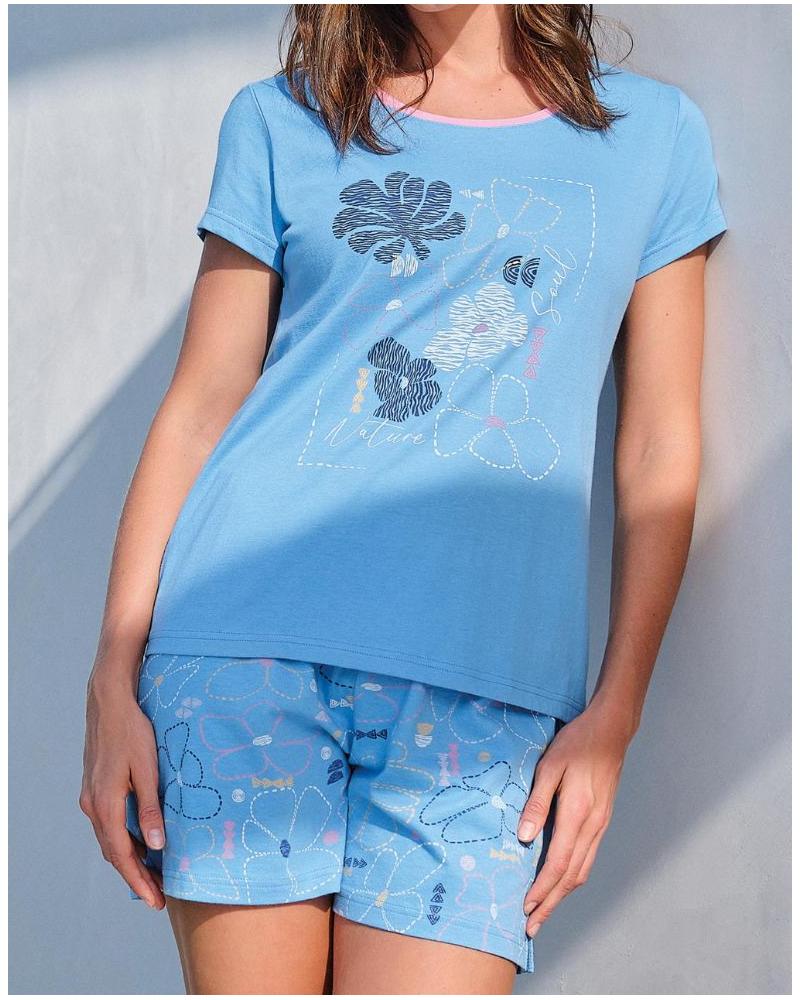 Pyjama court nature 100% coton Massana (Bleu)