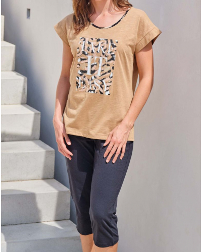 Pyjama court 100% coton Take It Easy Massana (Camel)