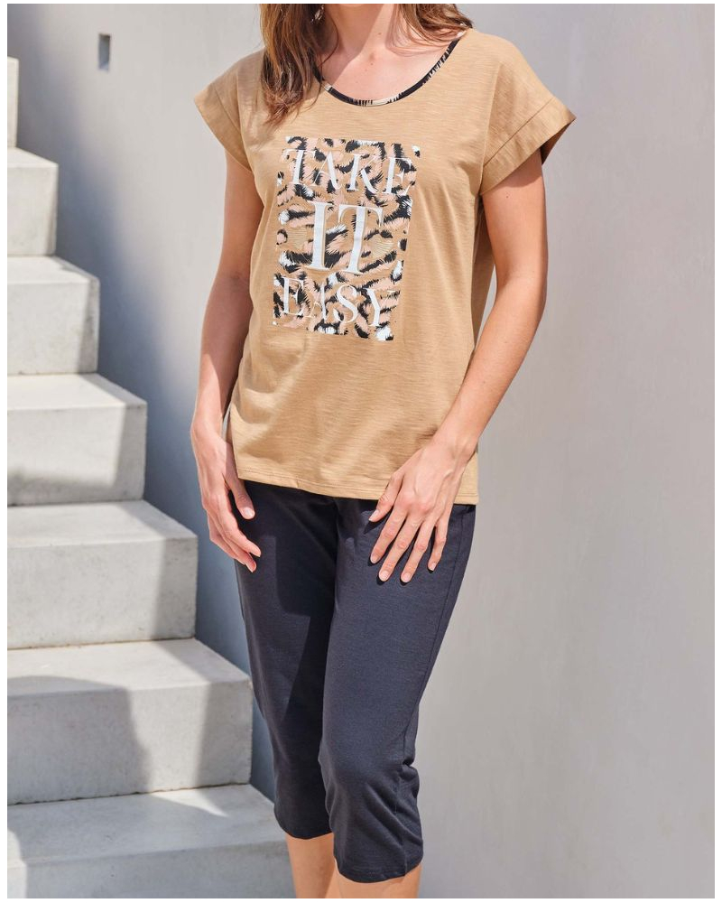Pyjama court 100% coton Take It Easy Massana (Camel)