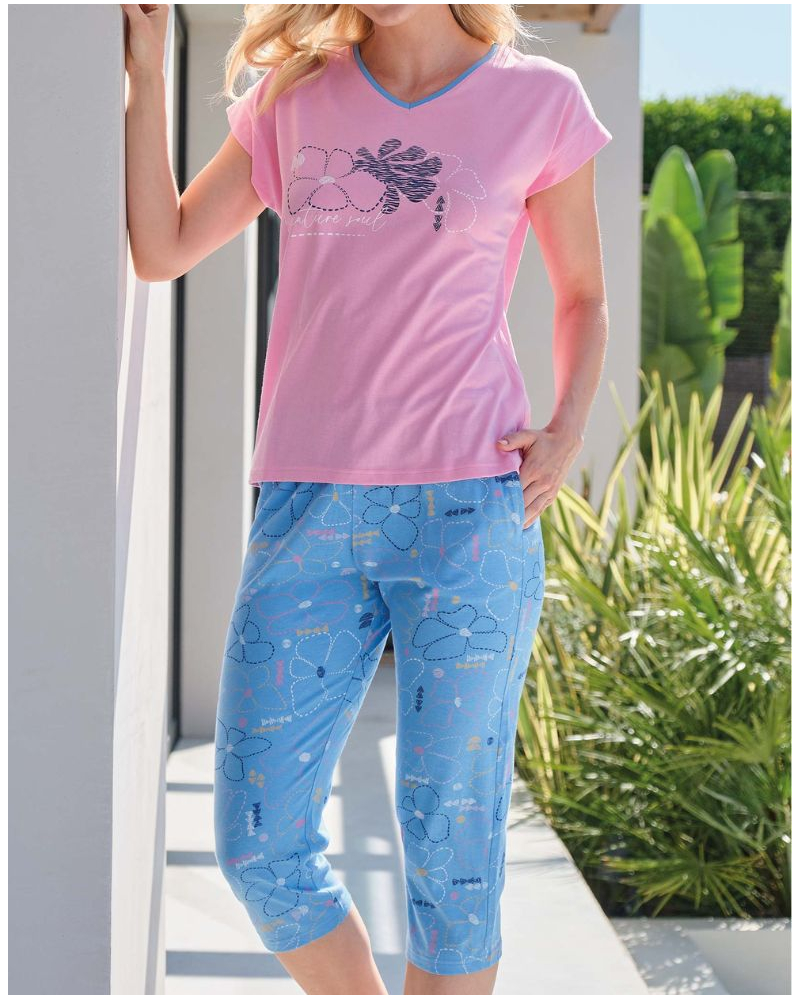 Pijama corto floral Massana 100% algodón (Rosa)