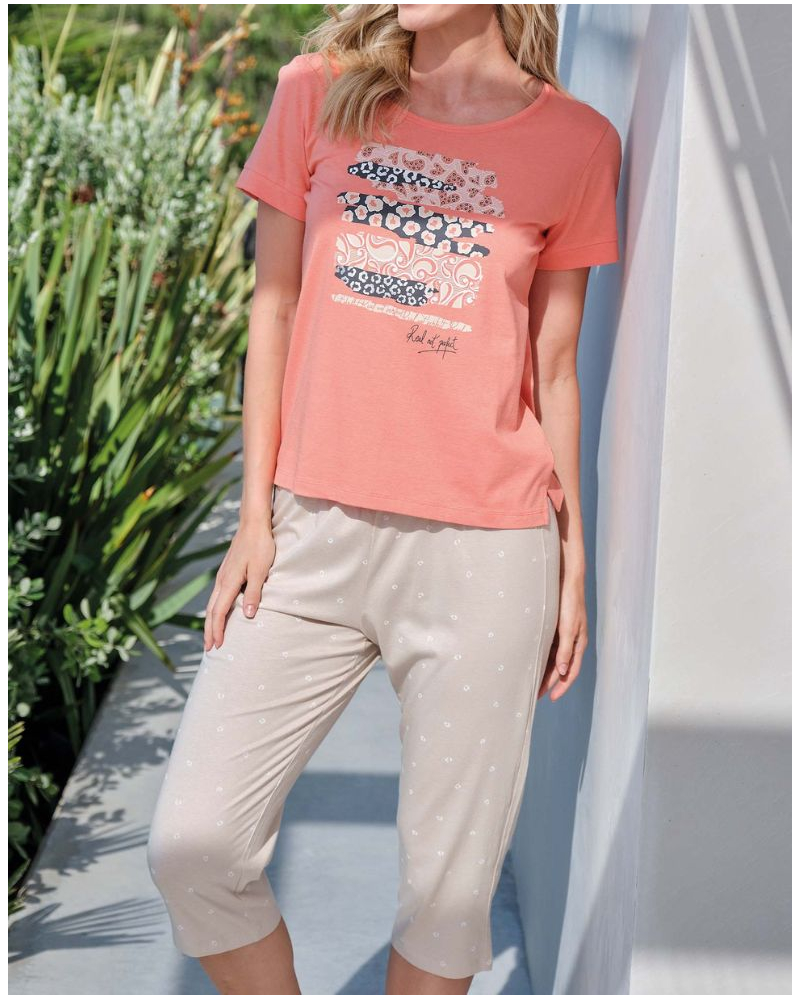 Pyjama court col rond Coton Massana (Coral)