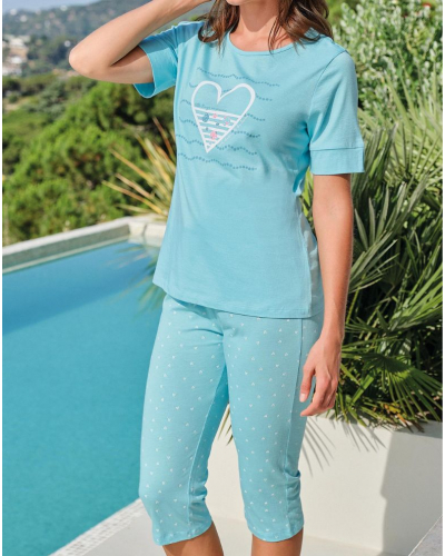 Pyjama court coeur Coton et Modal Massana (Turquoise)