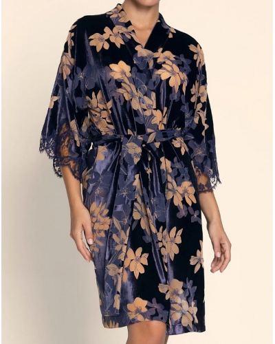Kimono de terciopelo devorado Lise Charmel Eclat Couture (Bleu Night)