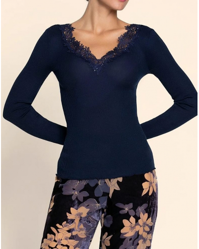 Long-sleeved wool and silk t-shirt Lise Charmel Eclat Couture (Bleu Night)