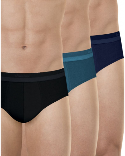 Lot de 3 slips coton stretch Eminence Studio (Noir/Bleu canard / Marine)