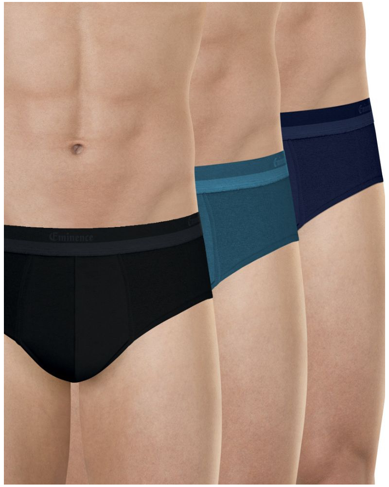 Lot de 3 slips coton stretch Eminence Studio (Noir/Bleu canard / Marine)