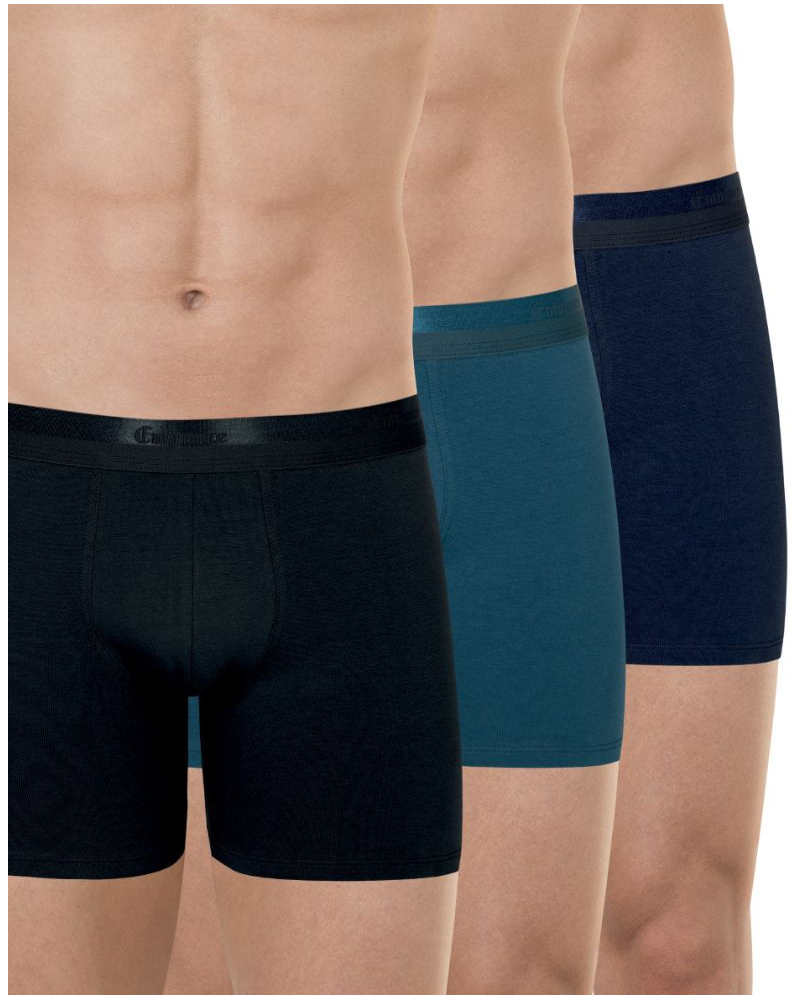 Lot de 3 boxers long coton stretch Eminence Studio (Noir / Bleu canard / Marine)