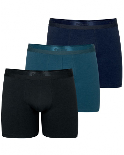Paquete de 3 bóxers largos de algodón elástico Eminence Studio (Negro / Verde azulado / Azul marino)