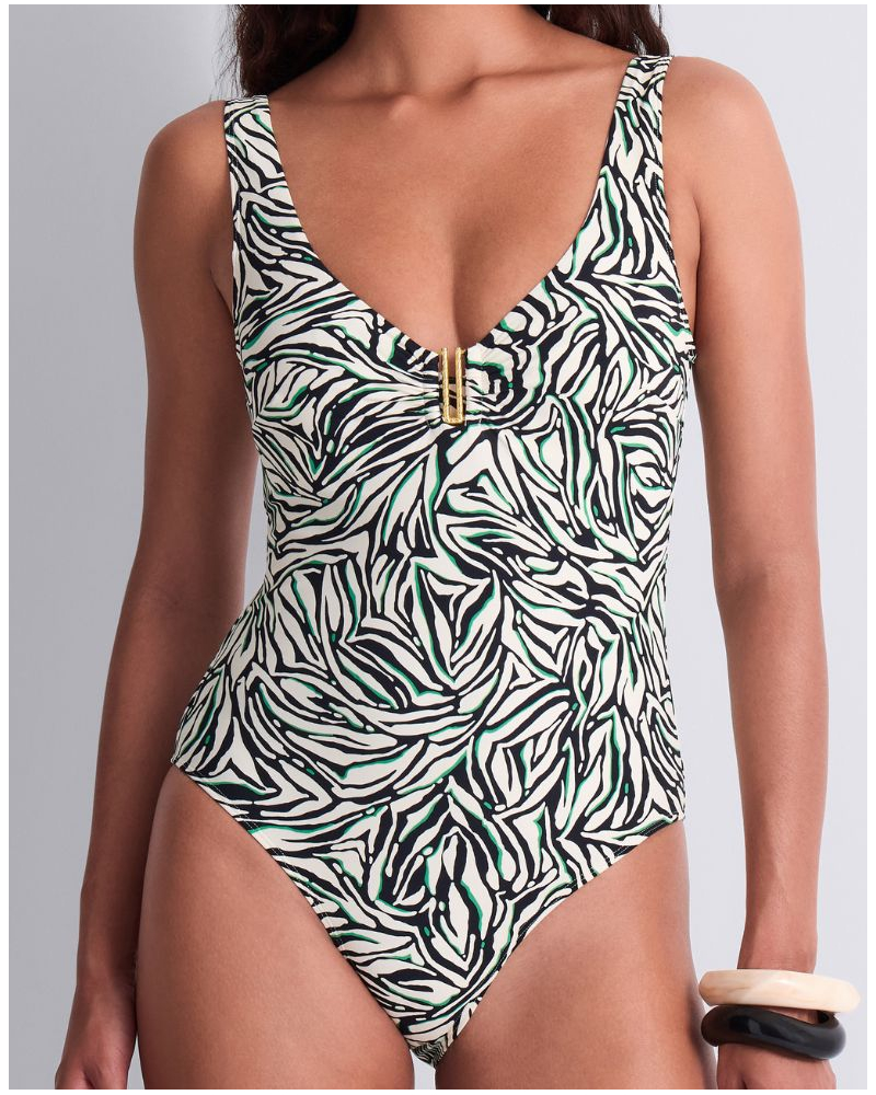 Traje de baño de una pieza con aros Aubade Tropical Splash (Wild Stripes)