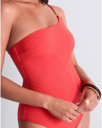 Asymmetric one-piece swimming costume Aubade Sun Pop (Coral)