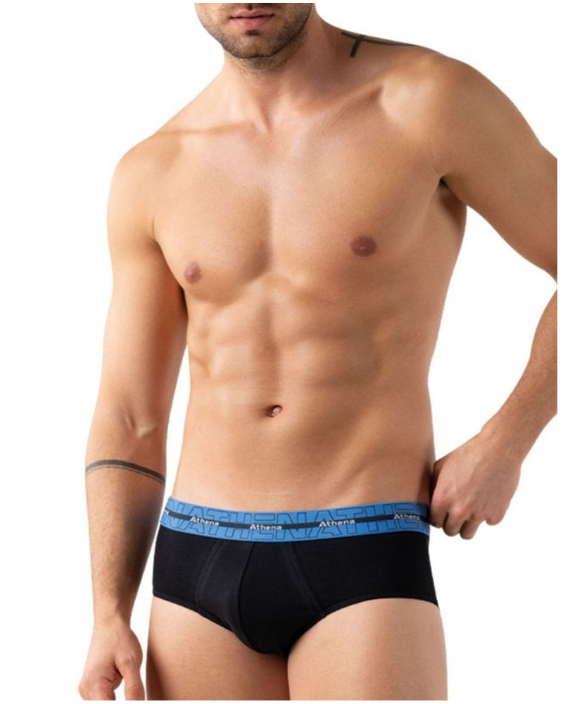 Paquete de 3 Slips Athena Algodón Elástico (Negro / Azul / Azul marino)