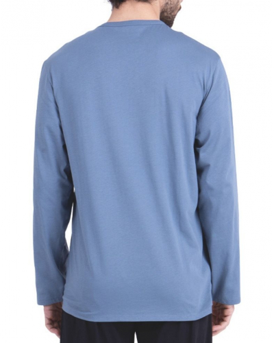 Pyjama long jersey 100% coton Athena (Bleu mirage / Noir)