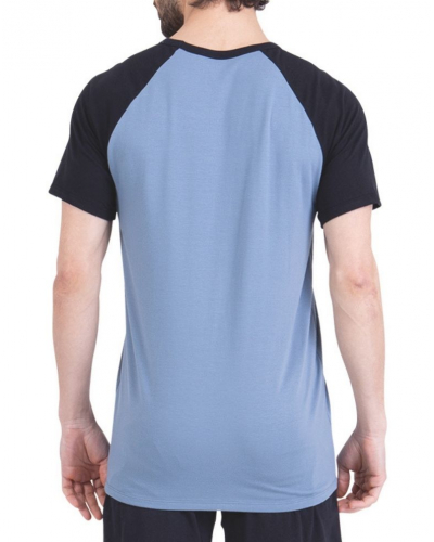 Pyjama court Jersey 100% coton Athena Ecopack Construction (Bleu mirage / Noir)