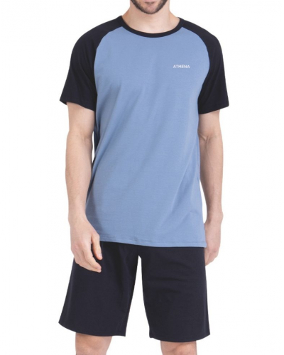 Athena Short Jersey Pajamas 100% Cotton Ecopack Construction (Mirage Blue / Black)