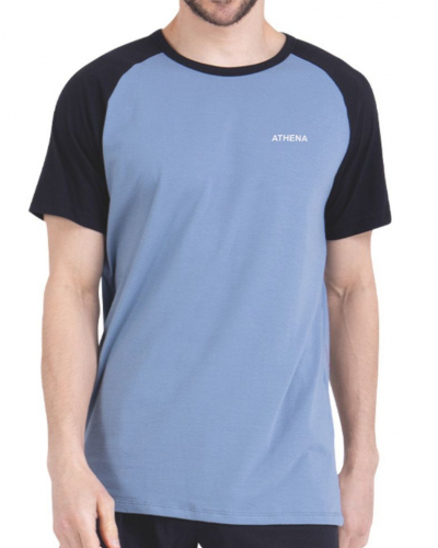 Athena Short Jersey Pajamas 100% Cotton Ecopack Construction (Mirage Blue / Black)