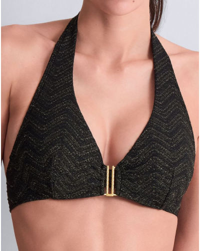 Plunge triangle swim bra Aubade Golden Horizon (Black)