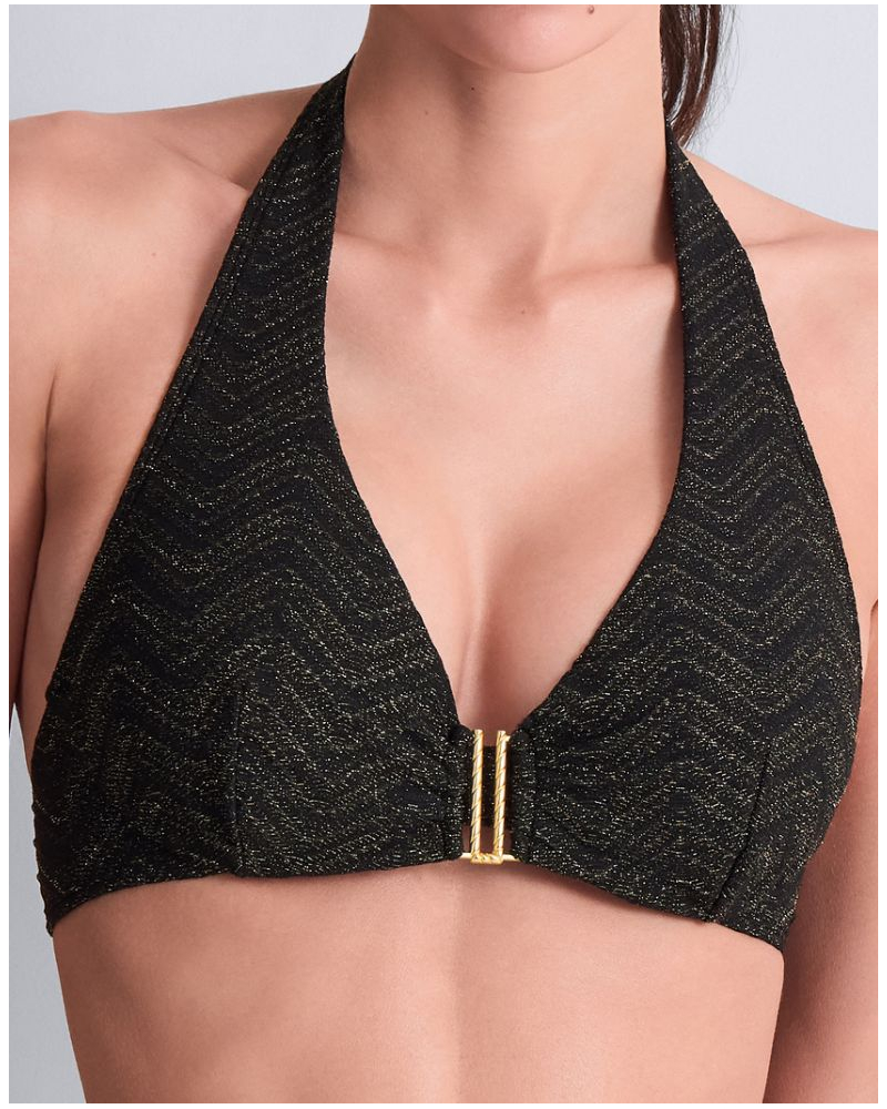 Plunge triangle swim bra Aubade Golden Horizon (Black)