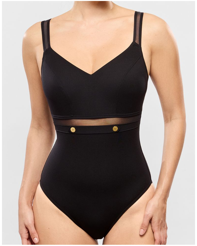 One-piece V-neck swimsuit without underwire Empreinte Palace (Black)