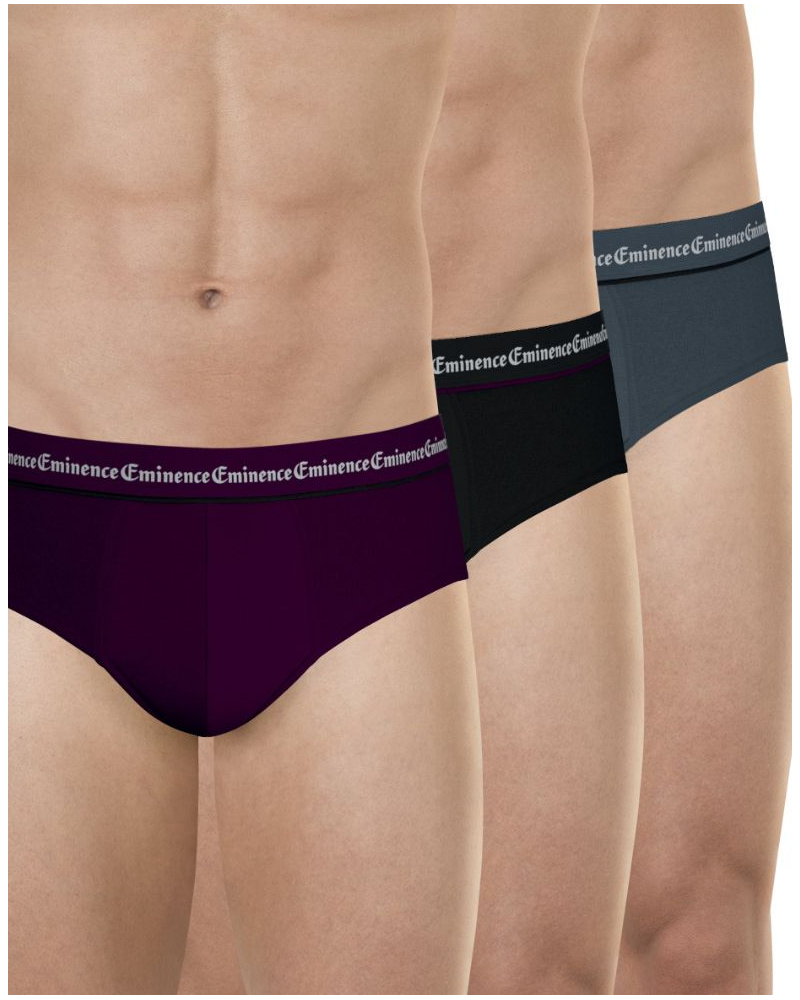 Lot de 3 slips coton stretch Eminence Business (Prune / Noir / Anthracite)