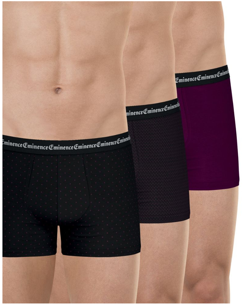 Pack of 3 stretch cotton boxers Eminence Business (Diamonds / Geometric Print / Plum)