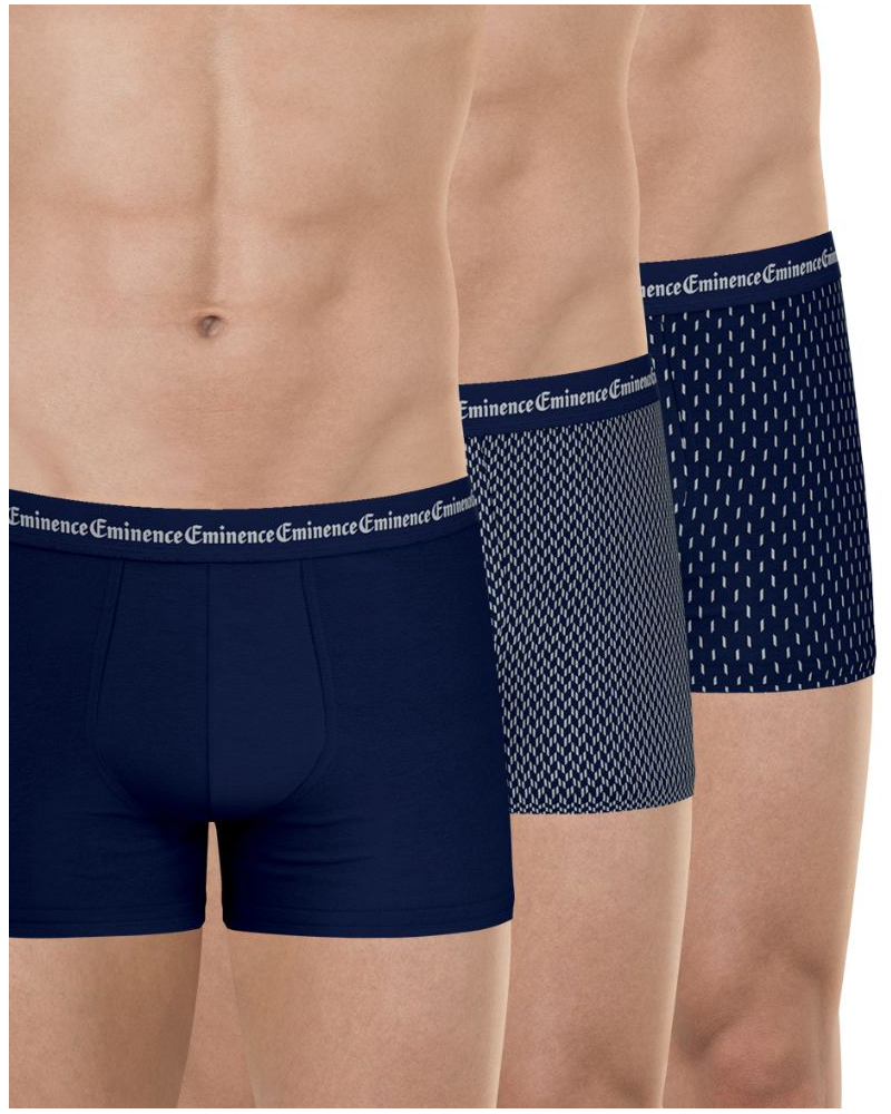Lot de 3 boxers coton stretch Eminence Business (Marine / Chevrons / Rectangles)