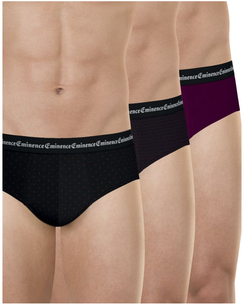 Lot de 3 slips coton stretch Eminence Business (Losanges / Impr Géométrique / Prune)