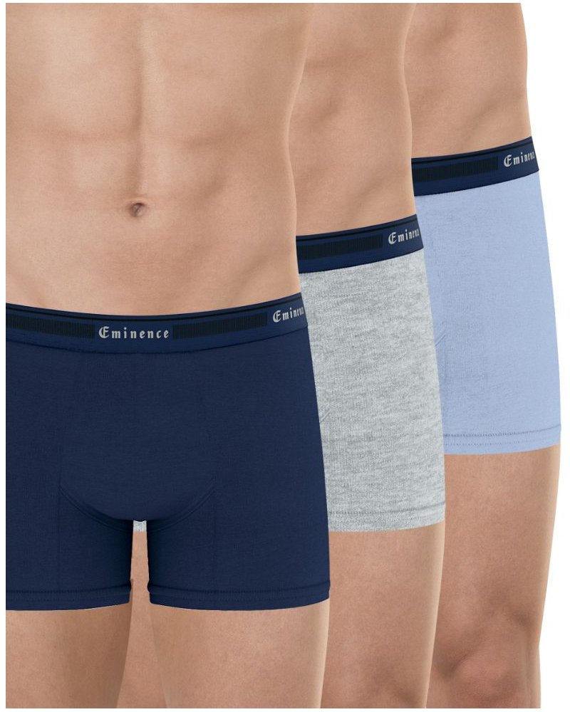 Lot de 3 boxers coton bio Eminence Tailor (Marine / Gris chiné / bleu lavande)