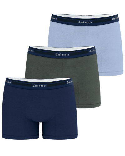 Lot de 3 boxers coton stretch Eminence Tailor (Bleu lavande / Vert / Marine)