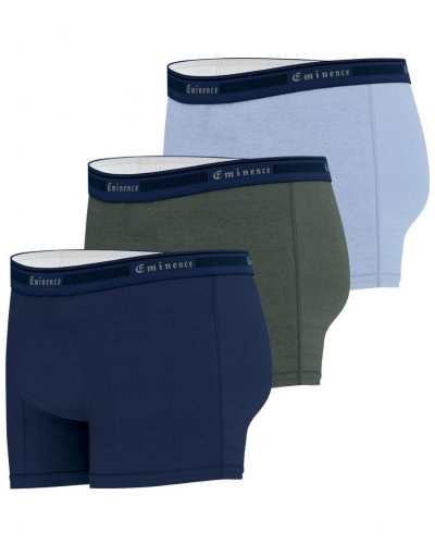 Lot de 3 boxers coton stretch Eminence Tailor (Bleu lavande / Vert / Marine)