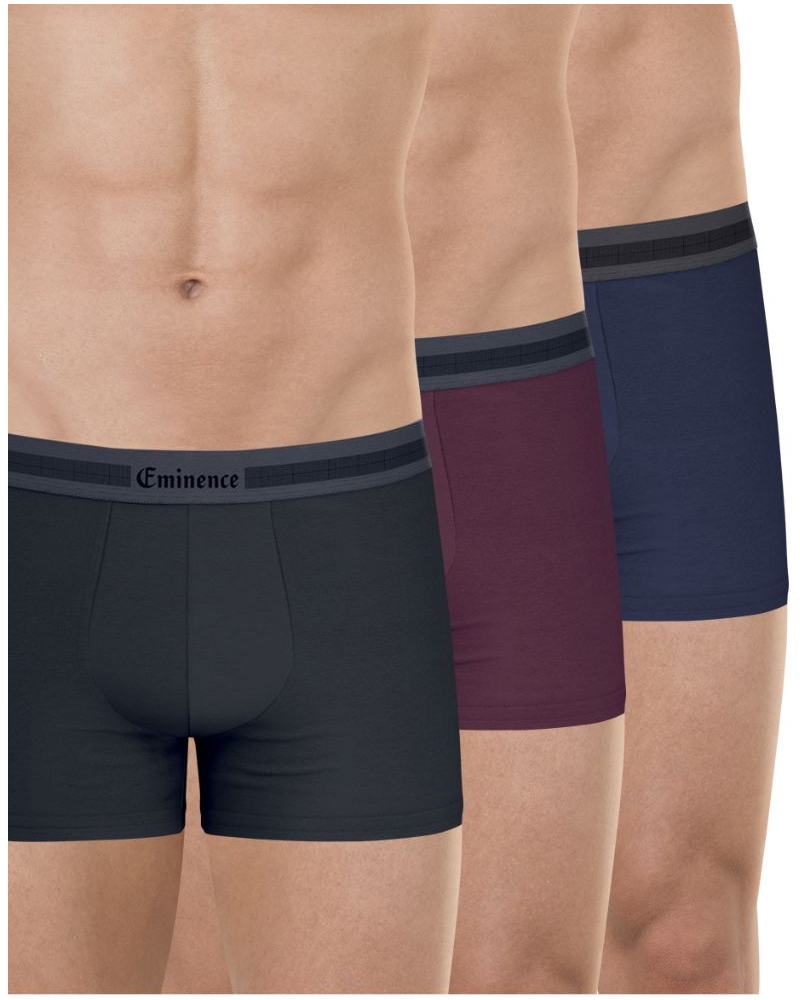 Lot de 3 boxers coton stretch Eminence Exception (Noir / Bordeaux / Marine)