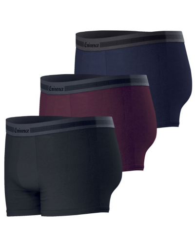 Paquete de 3 bóxers de algodón elástico Eminence Exception (Negro / Burdeos / Azul marino)