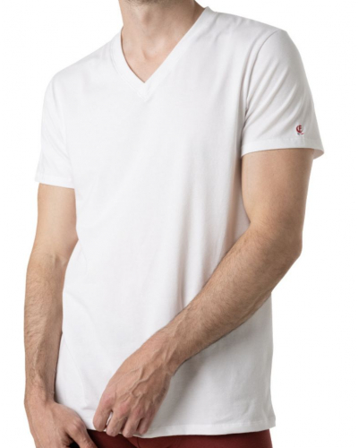 T-shirt col V coton stretch Made In France Eminence (Blanc)