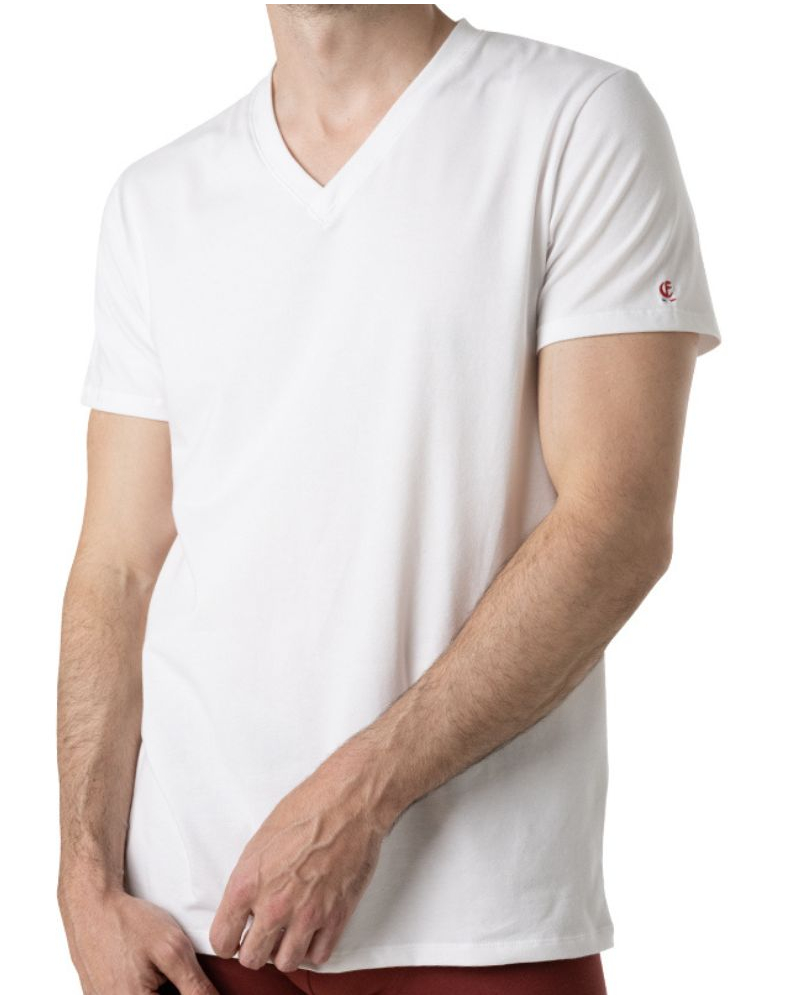 T-shirt col V coton stretch Made In France Eminence (Blanc)