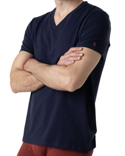 T-shirt col V coton stretch Made In France Eminence (Marine)