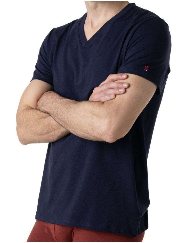 Camiseta de algodón elástico con cuello en V Made in France Eminence (Marino)