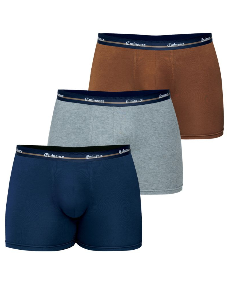 Lot de 3 boxers coton stretch Eminence Grandes Tailles (Marine / Gris chiné / Camel)