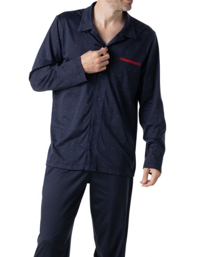Pyjama long boutonné 100% coton Eminence Mercerisé (Marine)