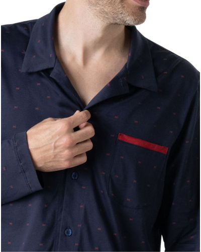 Pyjama long boutonné 100% coton Eminence Mercerisé (Marine)