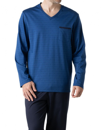 Pyjama Long 100% coton Eminence Mercerisé (Bleu)