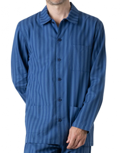 Pyjama Long 100% Coton Eminence Popeline (Rayure bleue)