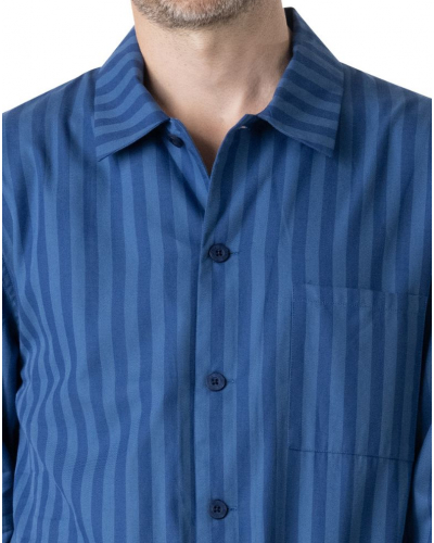 Long Pyjamas 100% Cotton Eminence Popeline (Blue Stripe)