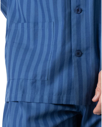 Pyjama Long 100% Coton Eminence Popeline (Rayure bleue)