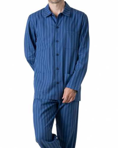 Pyjama Long 100% Coton Eminence Popeline (Rayure bleue)