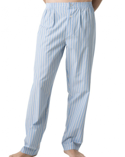 Long buttoned pyjamas 100% Cotton Eminence Popeline (Sky/Camel Stripe)