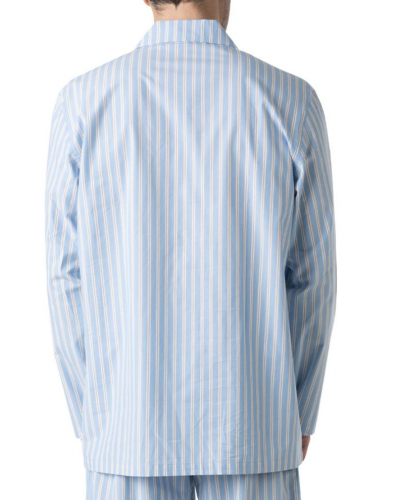 Pijama largo abotonado 100% algodón Eminence Popeline (Rayas celeste/camel)