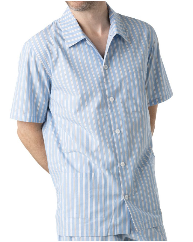 Short pyjamas 100% Cotton Eminence Popeline (Sky/Camel Stripe)