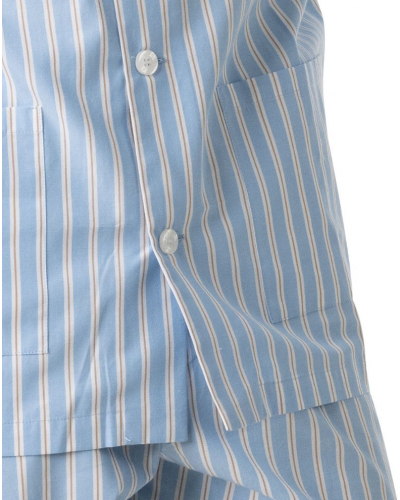 Pyjama court 100% coton Eminence Popeline (Rayure ciel/camel)